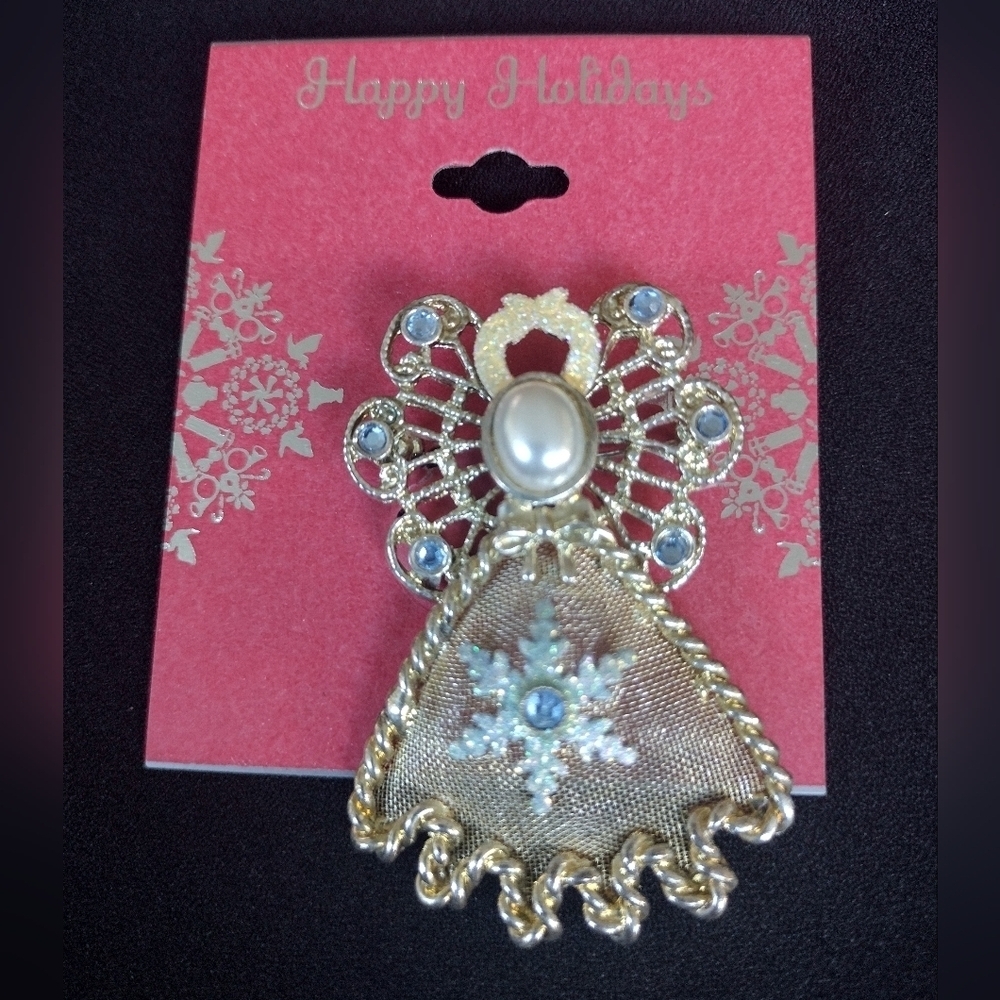 Golden Rhinestone Angel Brooch NWT - Picture 2 of 5
